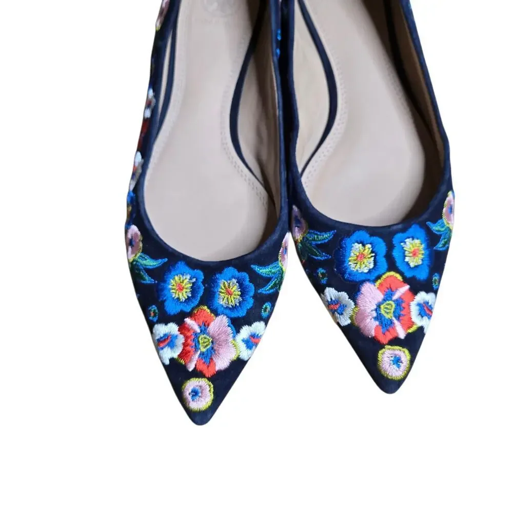 Tory Burch‎ Rosemont Pansy Floral Embroidered Pointed Toe Flats Size: 9
